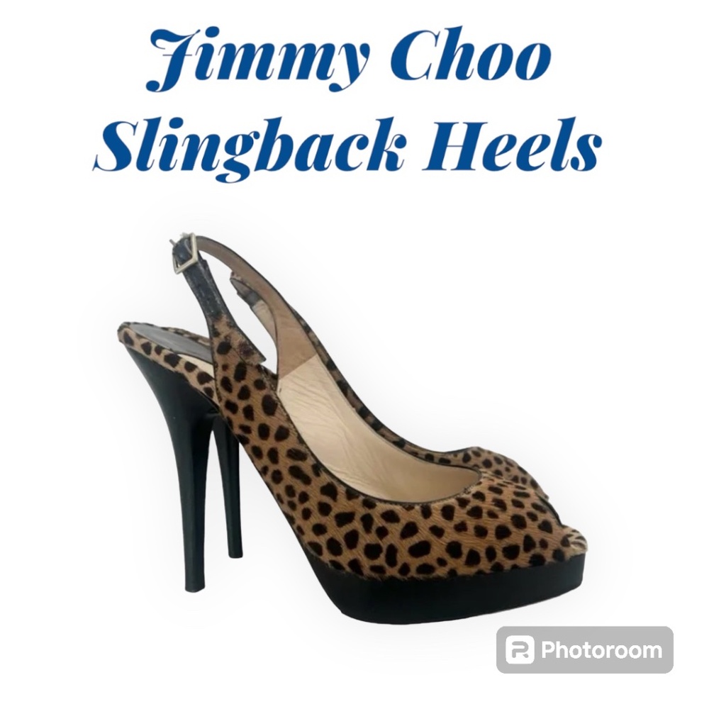 Beautiful Pony Hair Leopard Print Jimmy Choo Slingback Heels - Size 37